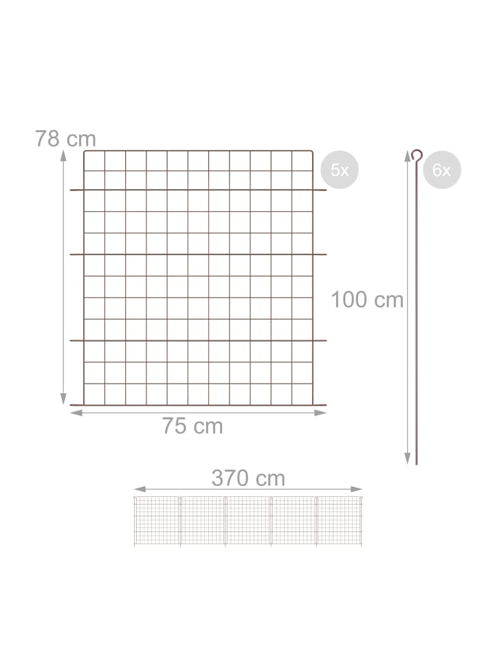 relaxdays 5 x Teichzaun in Braun - (B)75 x (H)78 cm günstig kaufen onesize