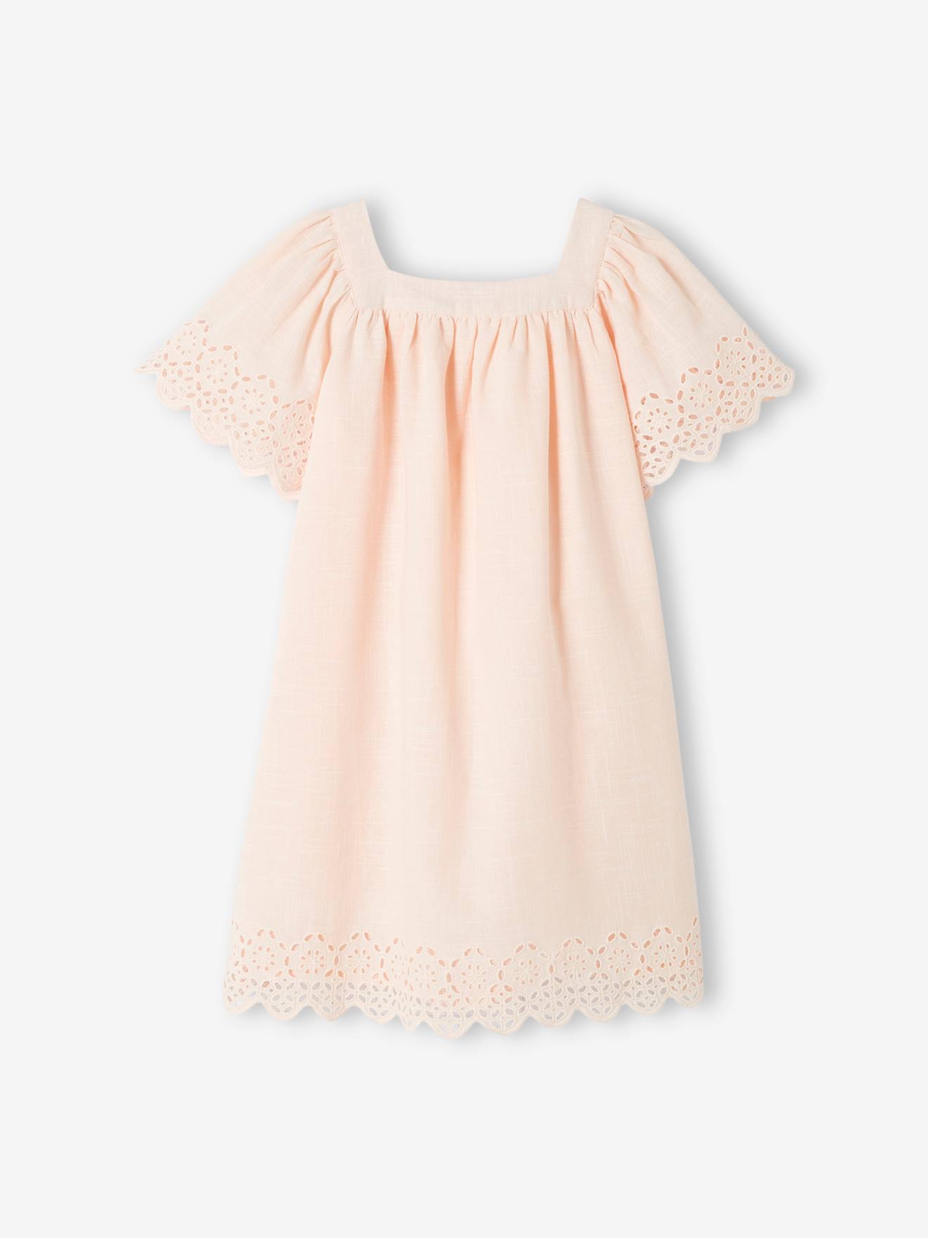 Robe animée de broderie anglaise fille manches papillon rose pâle