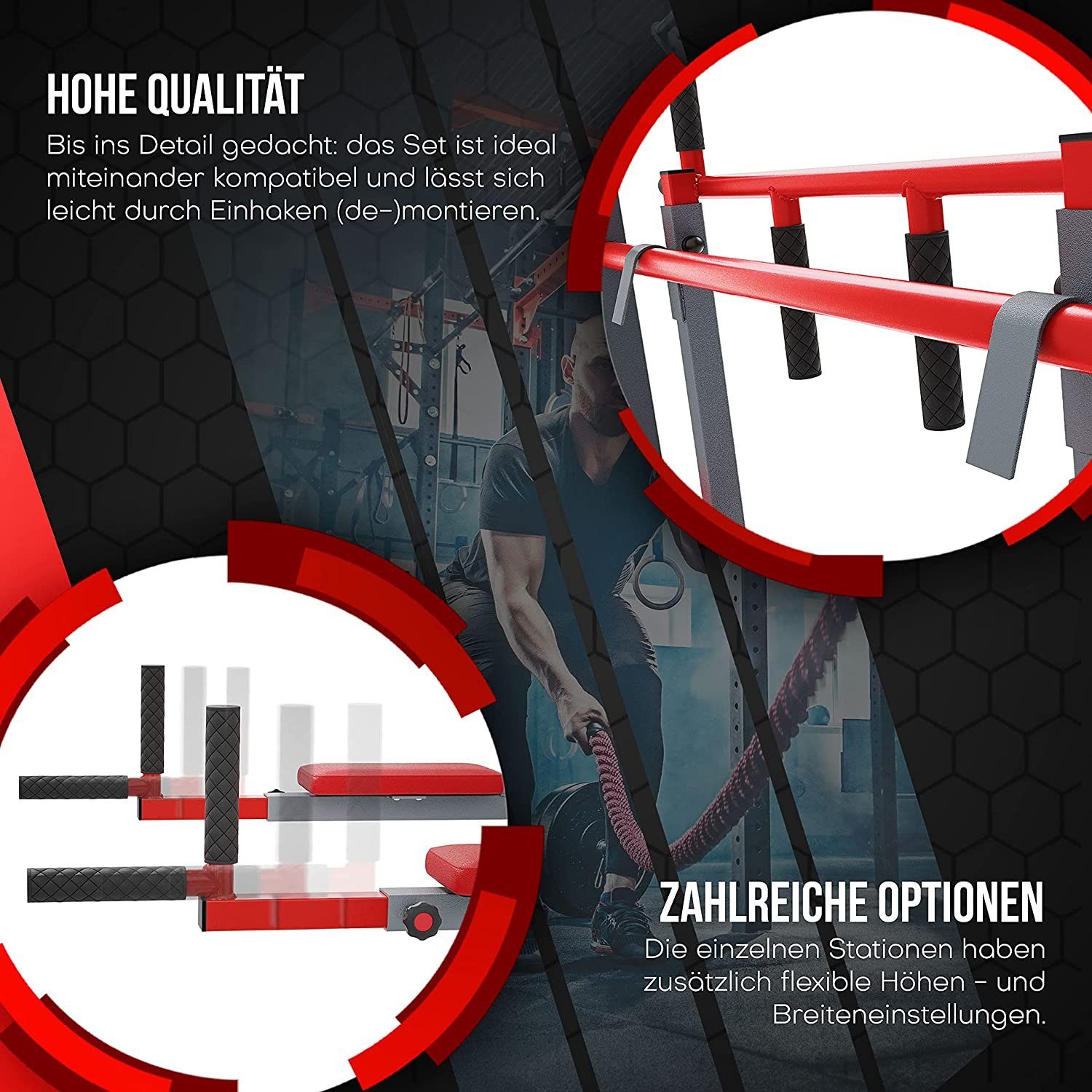 K-SPORT Kraftstation Sprossenwand+Dip Station, Klimmzugstange & Trainingsbank, (TRAININGSSET SPROSSENWAND MIT DIP STATION + KLIMMZUGSTANGE + BANK), Made in EU!