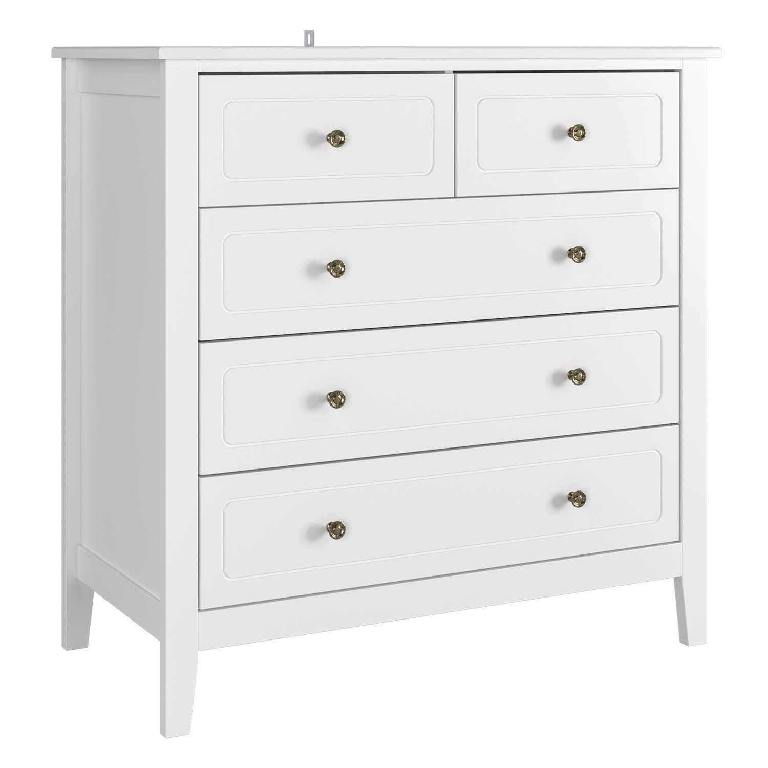 Homfa Kommode, Sideboard mit 5 Schubladen, Metallgriffe, weiß, 80x40x80cm