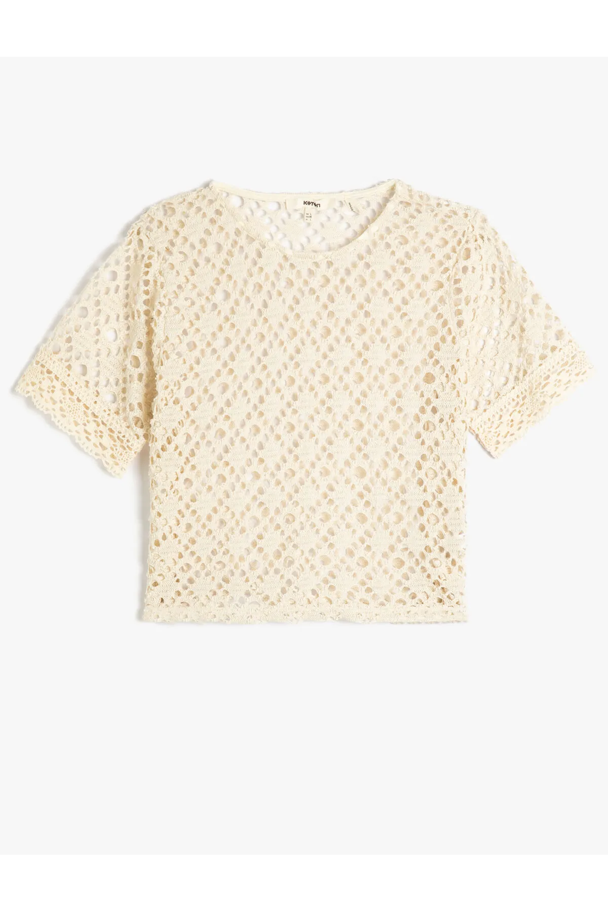 Koton  Durchbrochenes T-Shirt aus Mesh mit Rundhalsausschnitt und kurzen Ärmeln