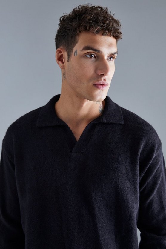 Langärmliges kastiges Poloshirt