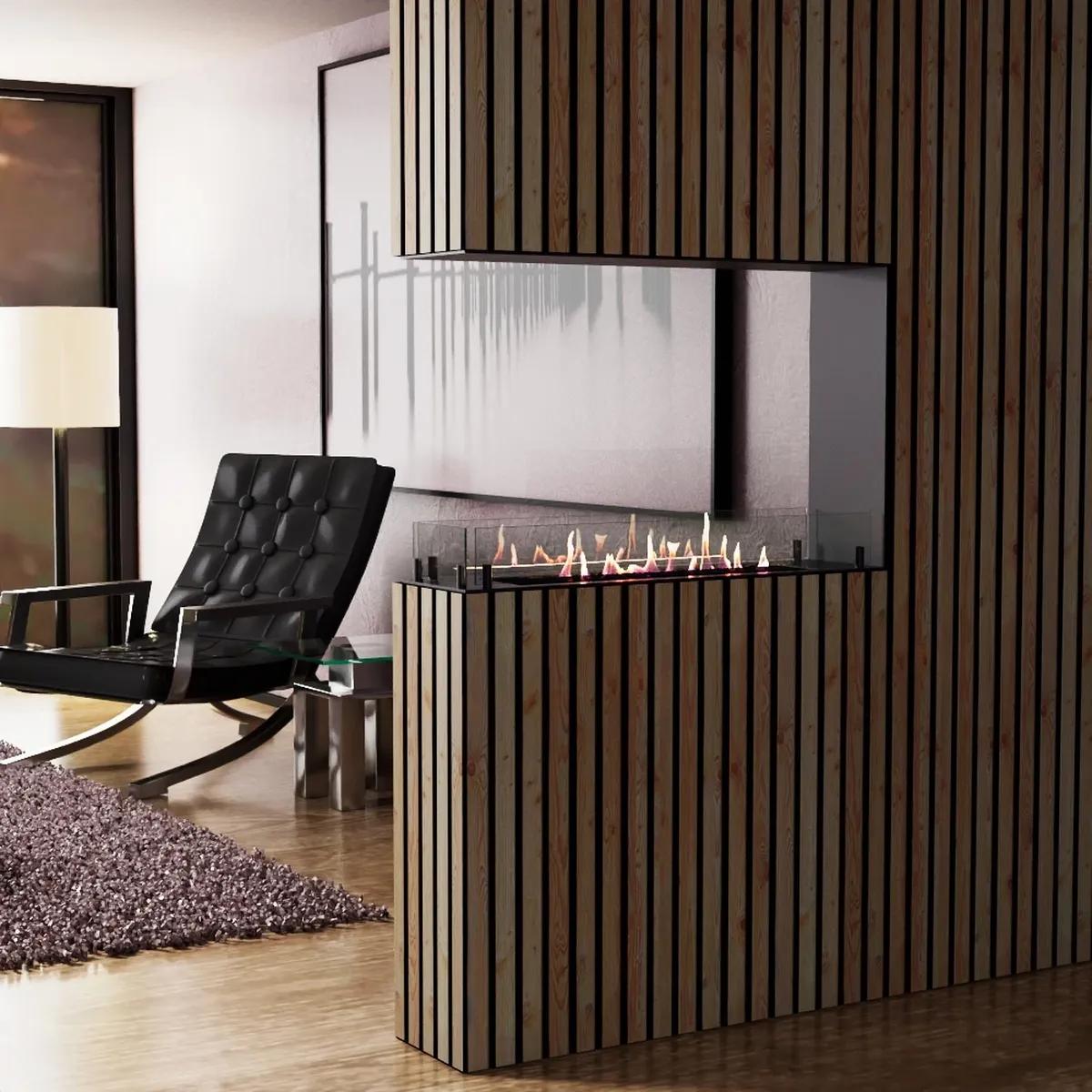 Foco Foco Raumteiler 800 Slim, Schwarz, 80x50x20 cm, Bioethanol-Einbaukamin, manueller Brenner, 7,5 Stunden Brenndauer, 3,3 kW.