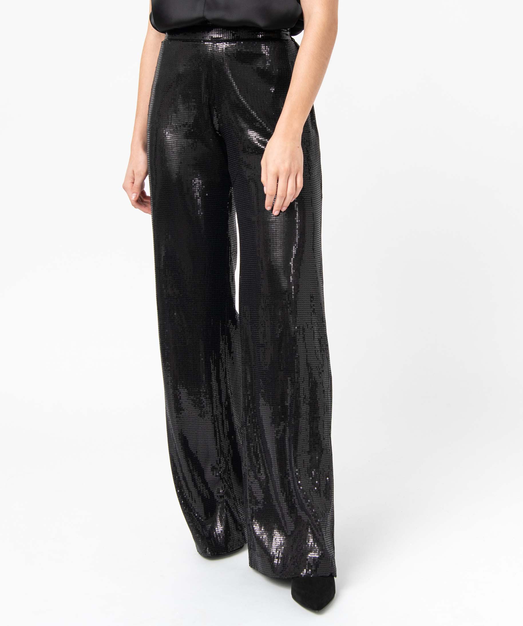 Pantalon de soirée femme Gémo x Nolwenn Crème noir | GEMO