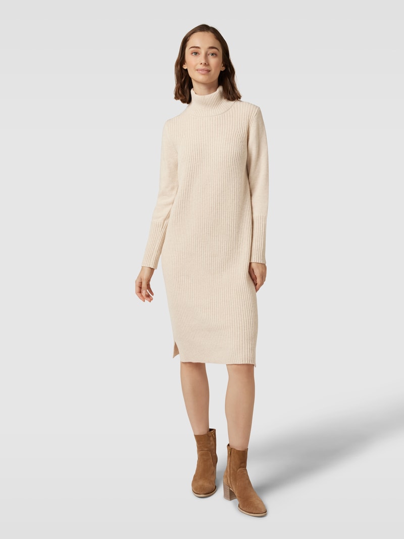 Knielanges Strickkleid mit Stehkragen in sand