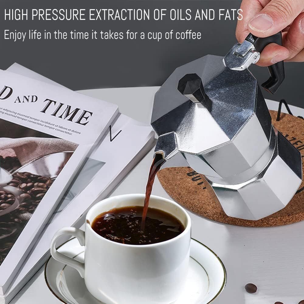 BlingBin Kaffeebereiter 9-12 Tassen Espressokocher Espressokanne Kaffe Kocher, 0.45l Kaffeekanne, Edelstahlfilter, Silikondichtung, Sicherheitsventil