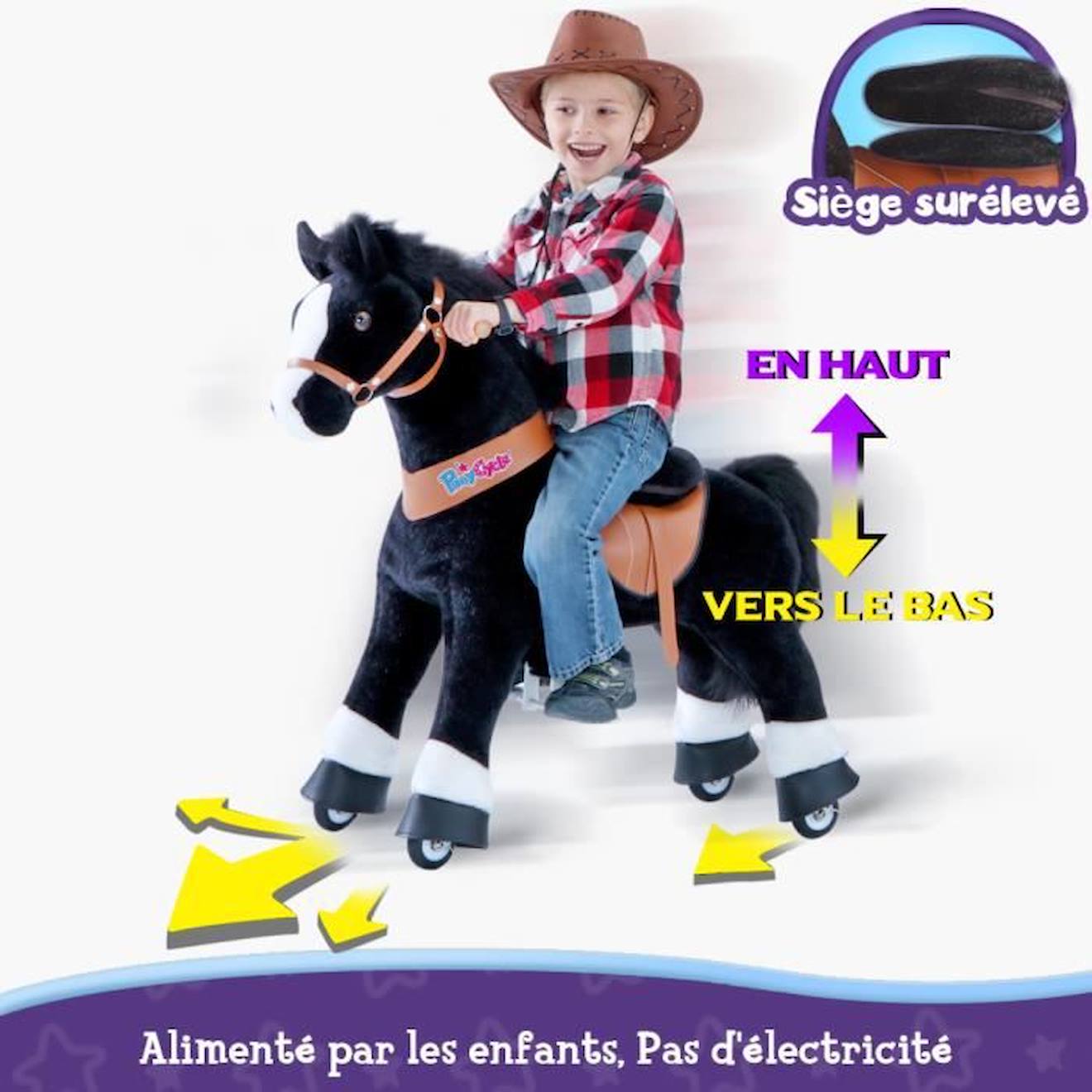 PonyCycle Modèle U Cheval à Bascule Jouet Cheval qui Avance Cheval noir avec frein et son Taille 3 pour les 3-5 ans Ux326 noir