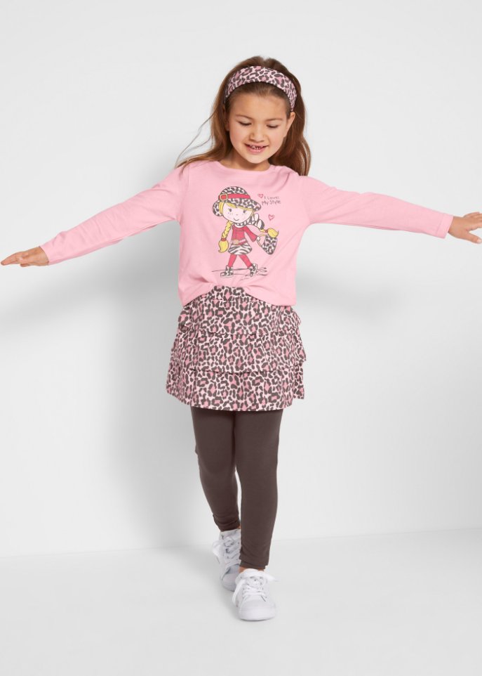Mädchen Shirt + Rock + Leggings + Haarband (4-tlg.Set)