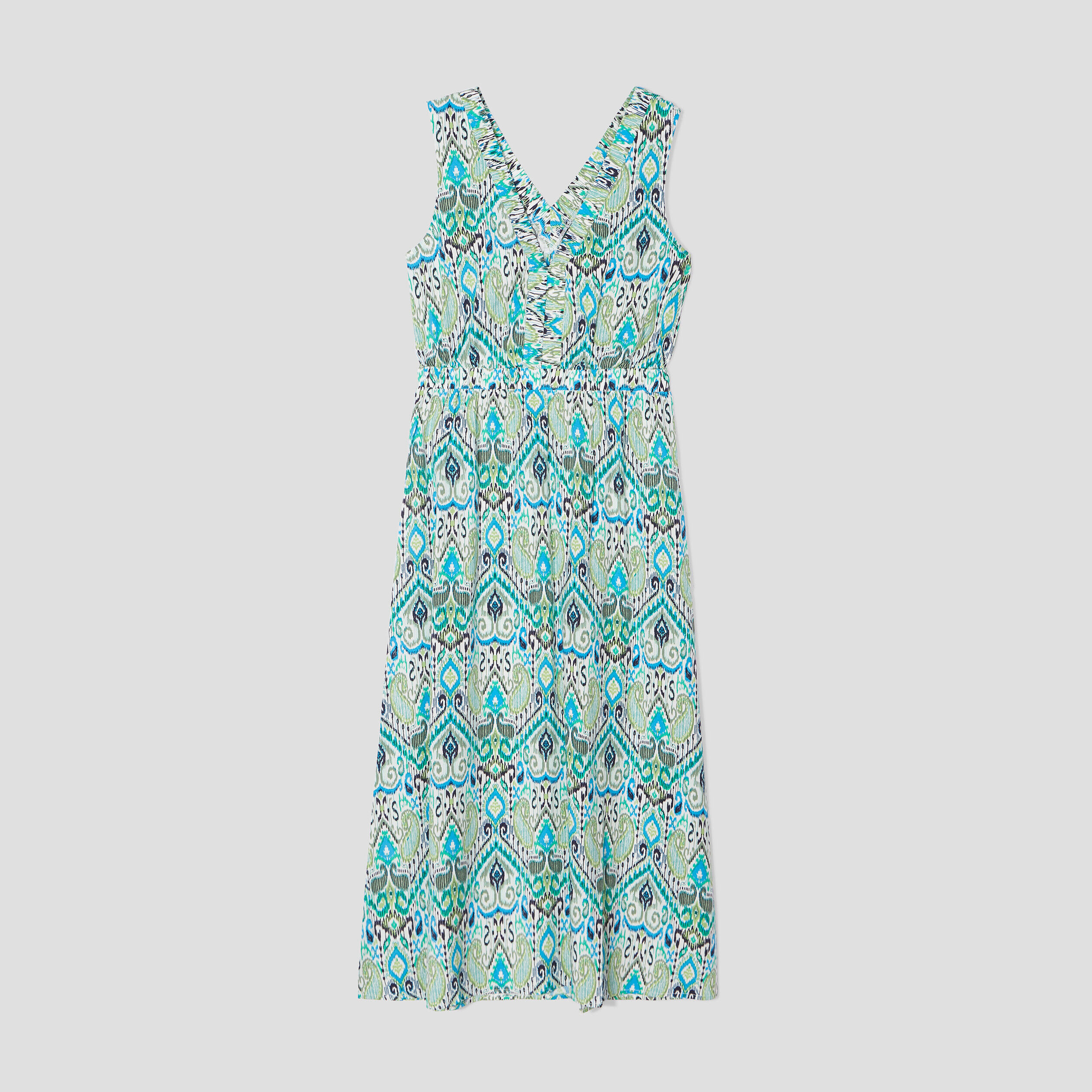 Robe longue évasée col en V blanc femme | Cache Cache