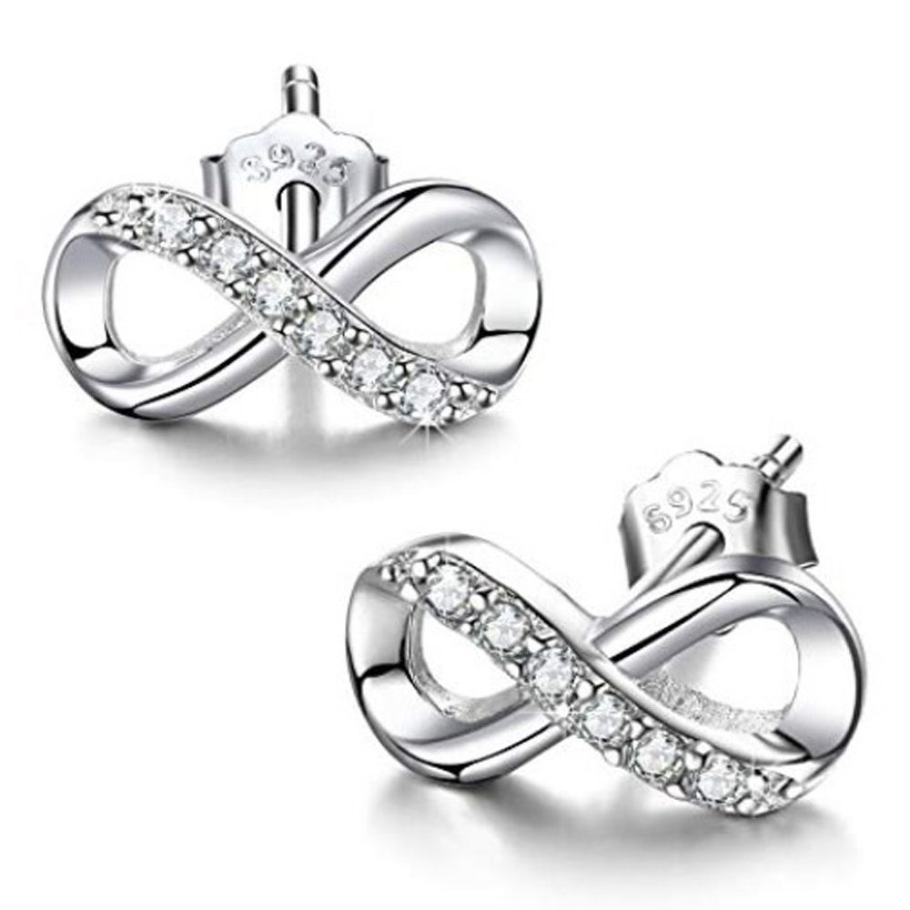 Limana Paar Ohrstecker echt 925 Sterling Silber Unendlichkeit Infinity kleine Ohrringe, Zirkonia Liebe Symbol
