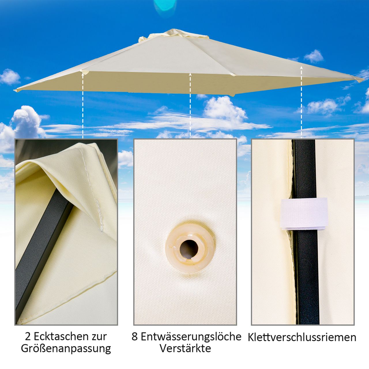 Outsunny Pavillondach, Ersatzdach für Pavillon, Pavillonabdeckung, Sonnenschutz Polyester, Beige, 3 x 3 m