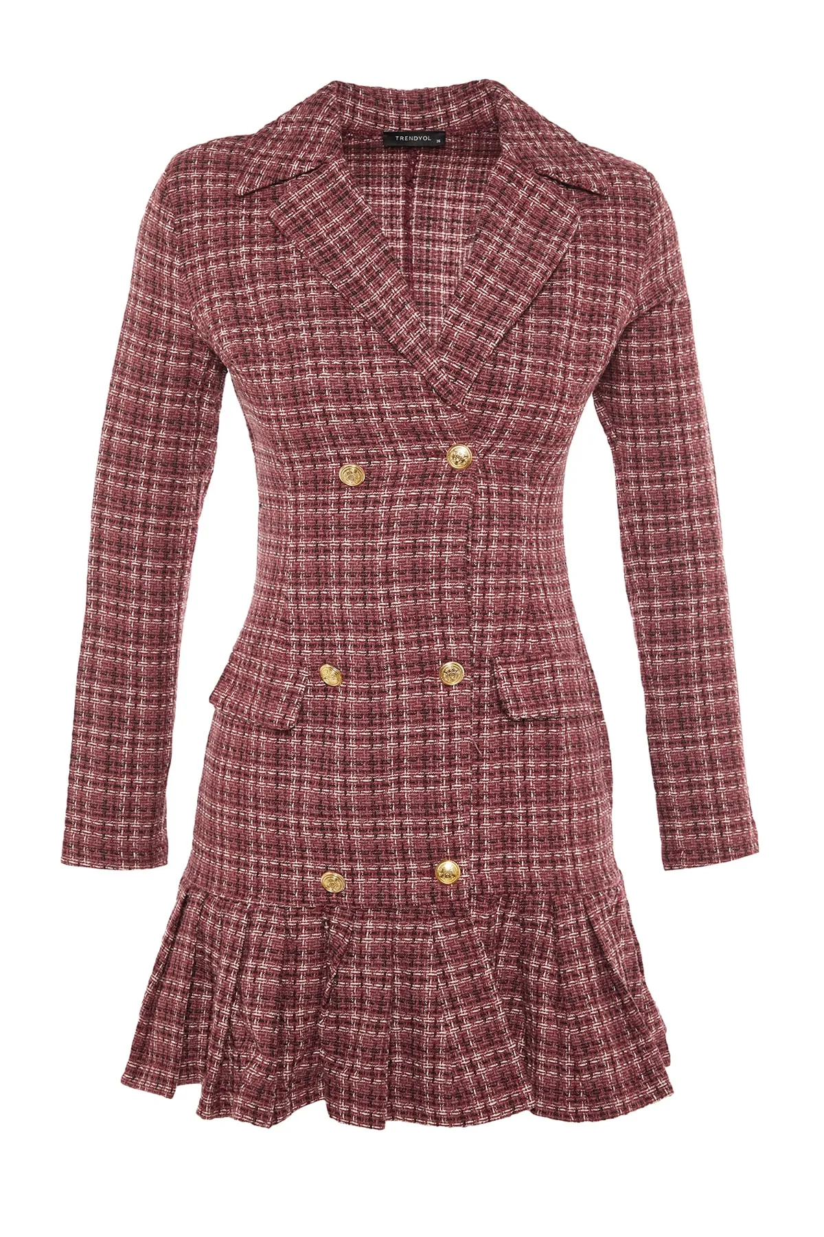 Trendyol Collection  Mehrfarbiges Kleid aus gewebtem Tweed mit Volants und Knöpfen und Volants TWOAW23EL00870