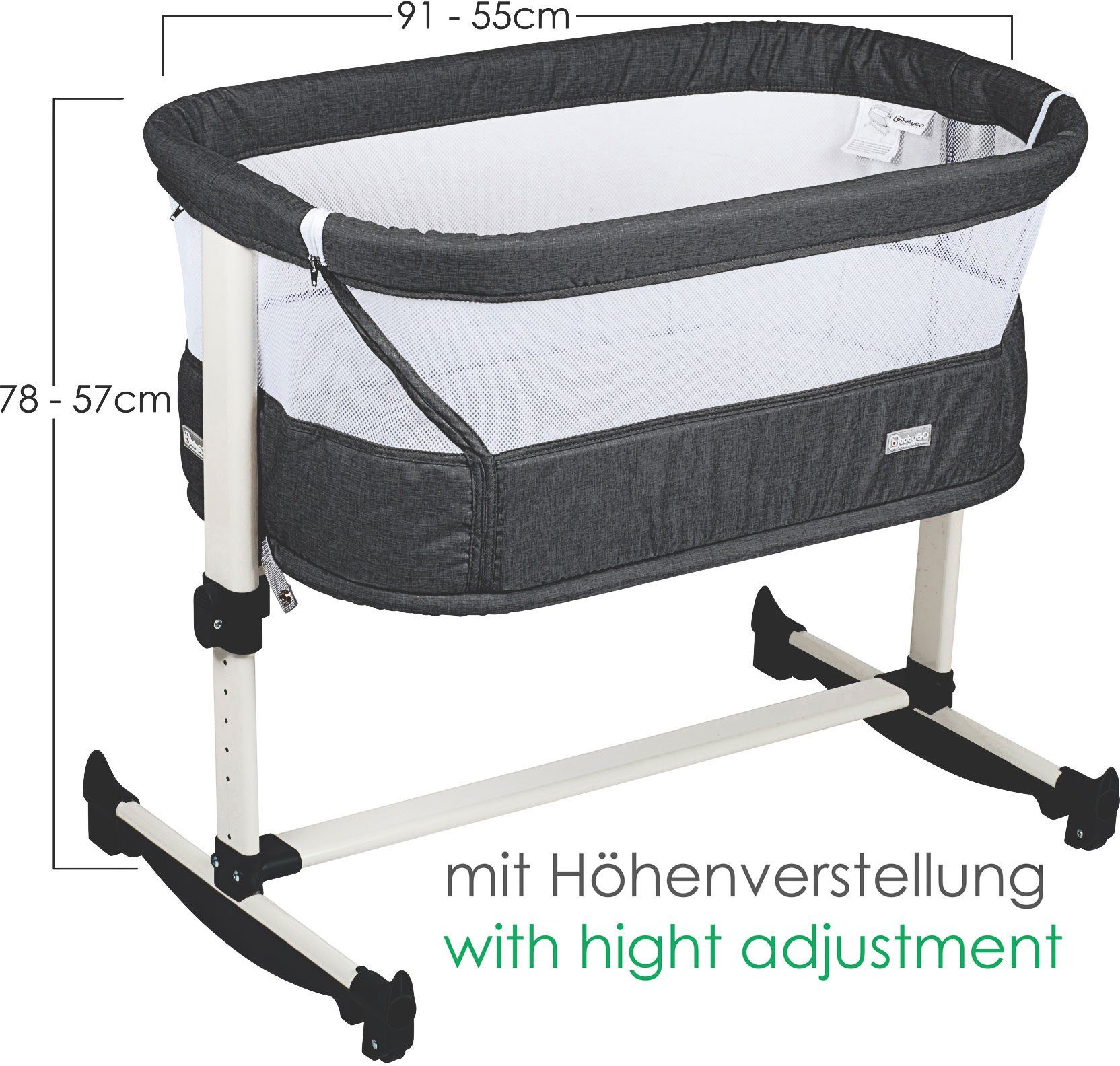 BabyGo Baby-Reisebett Vivaldi, dunkelgrau, mit Schaukelfunktion; auch als Beistellbett verwendbar
