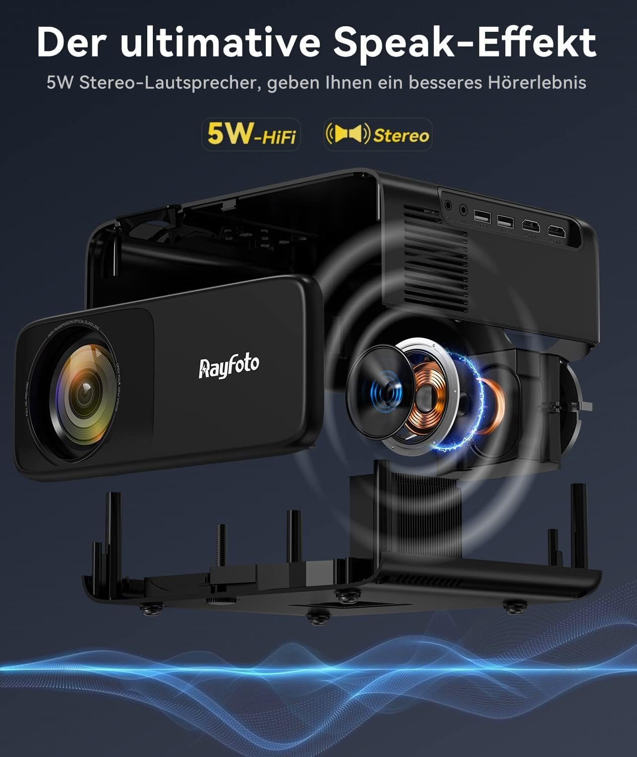 Diyarts LED-Beamer (10000:1, 1920 x 1080 px, 9500 Lumen 4K 1080P Projektor mit Drahtlos- & Bluetooth-Technologie)
