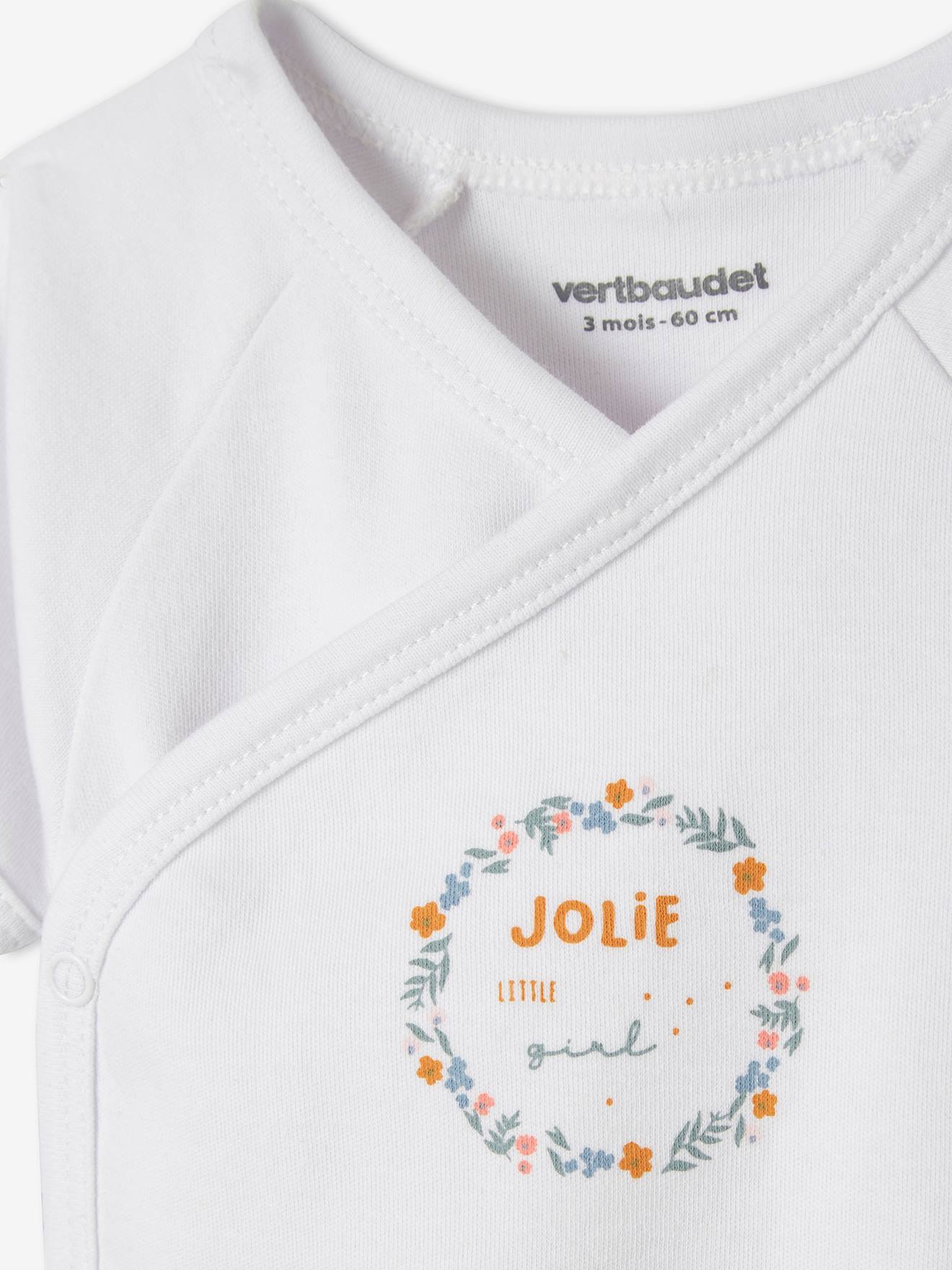 Lot de 3 bodies fleurs manches courtes bébé ouverture naissance lot tilleul