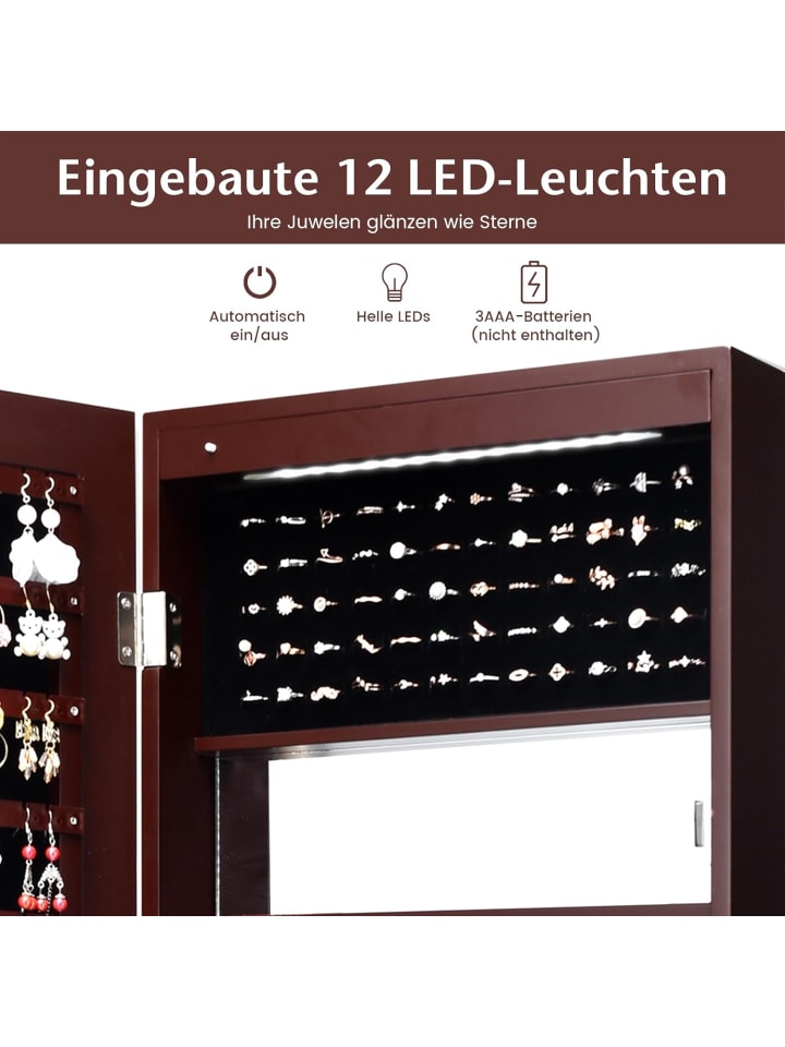 COSTWAY Schmuckschrank mit LED 120cm in Braun günstig kaufen onesize