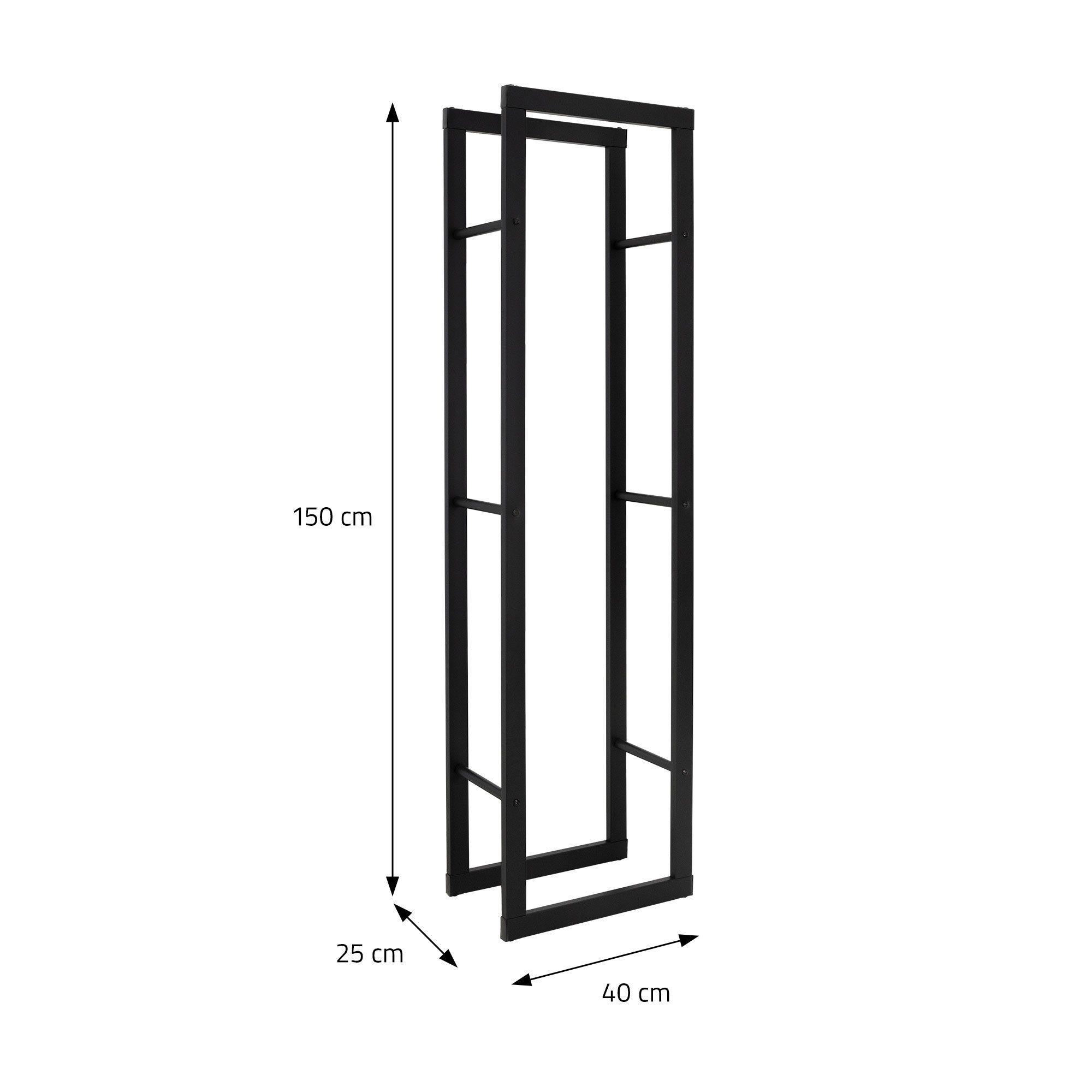 ML-DESIGN Kaminholzregal Brennholzregal Holzaufbewahrung Kaminholzständer Kaminholzhalter, BxTxH:25x40x150 cm, Schwarz 40x150x25cm rechteckig Metall Innen/Außen