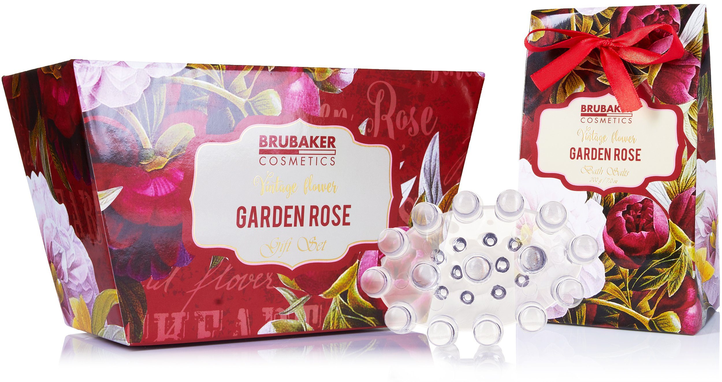 BRUBAKER Körperpflege-Set Bade- und Dusch Set, 7-tlg., Geschenkset mit Massage-Acryl, Rosen- und Veilchen Duft