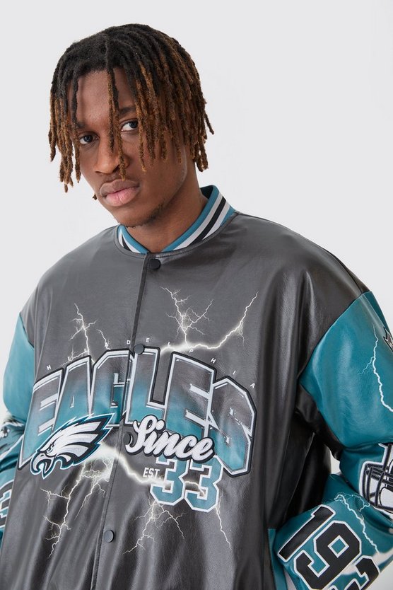 Oversize Nfl Eagles Jacke mit PU-Applikation