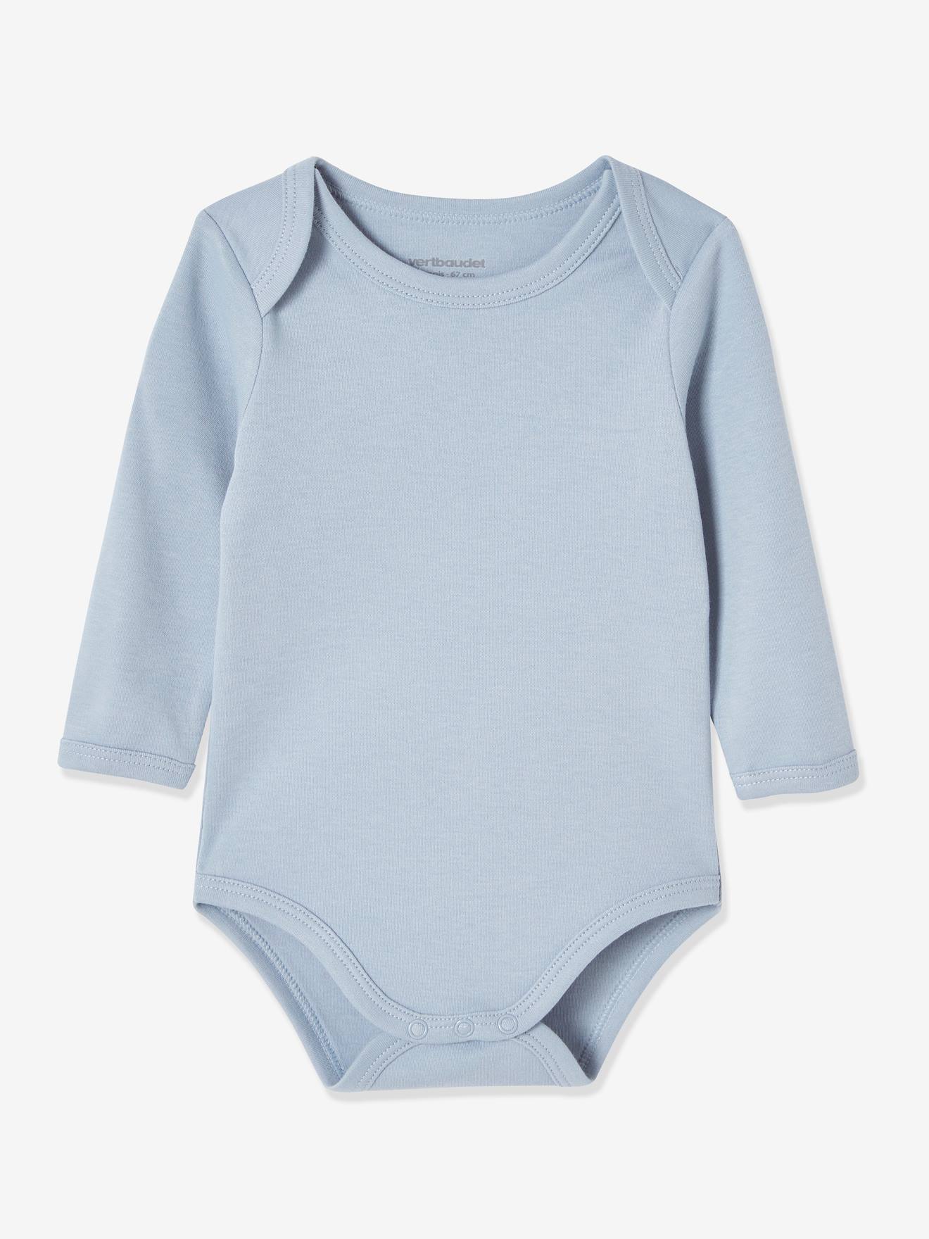Lot de 7 bodies manches longues ouverture US bébé BASICS lot vert grisé