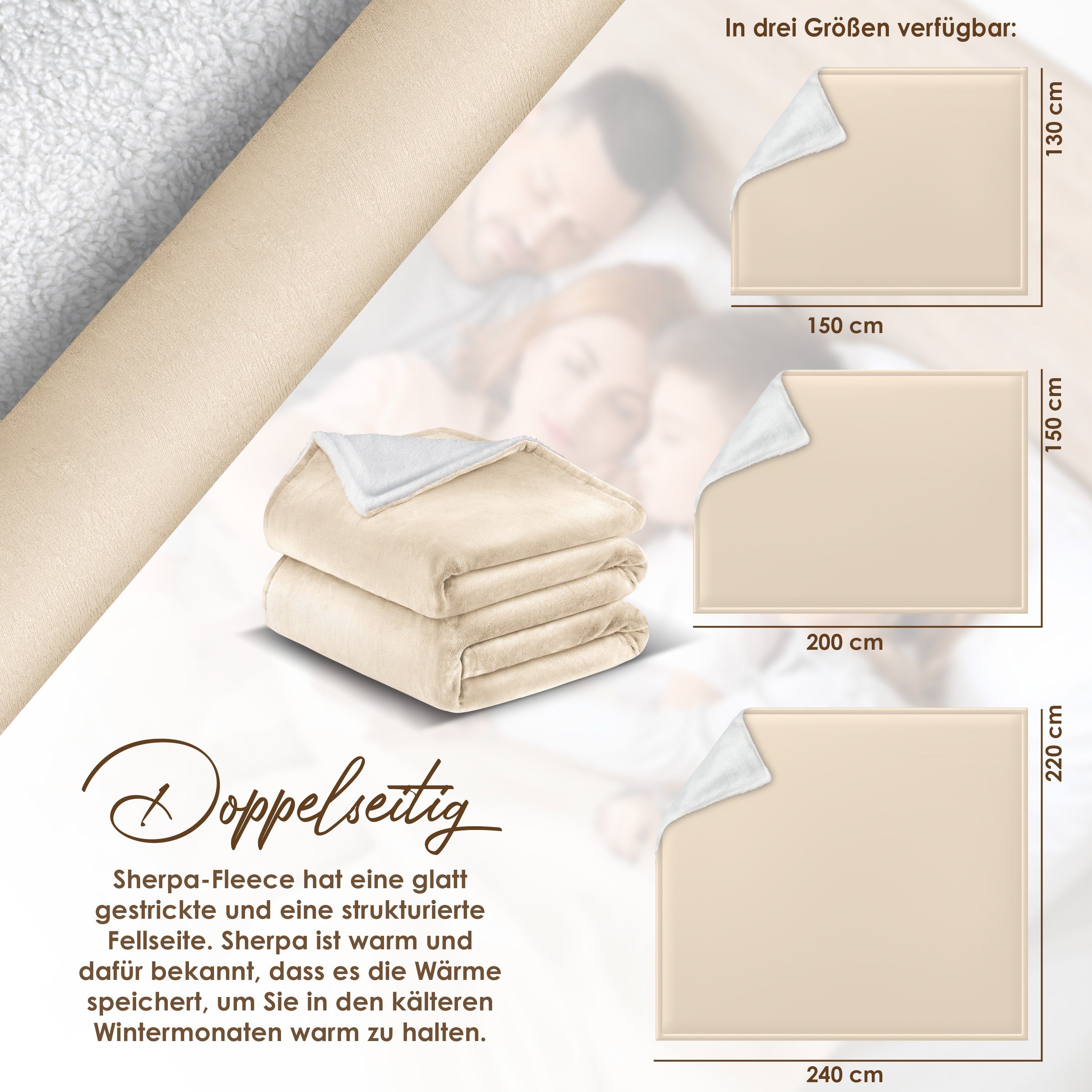 Wohndecke, KESSER, Kuscheldecke Flauschige Sherpa Extra Weich & Warm Wohndecke Flanell