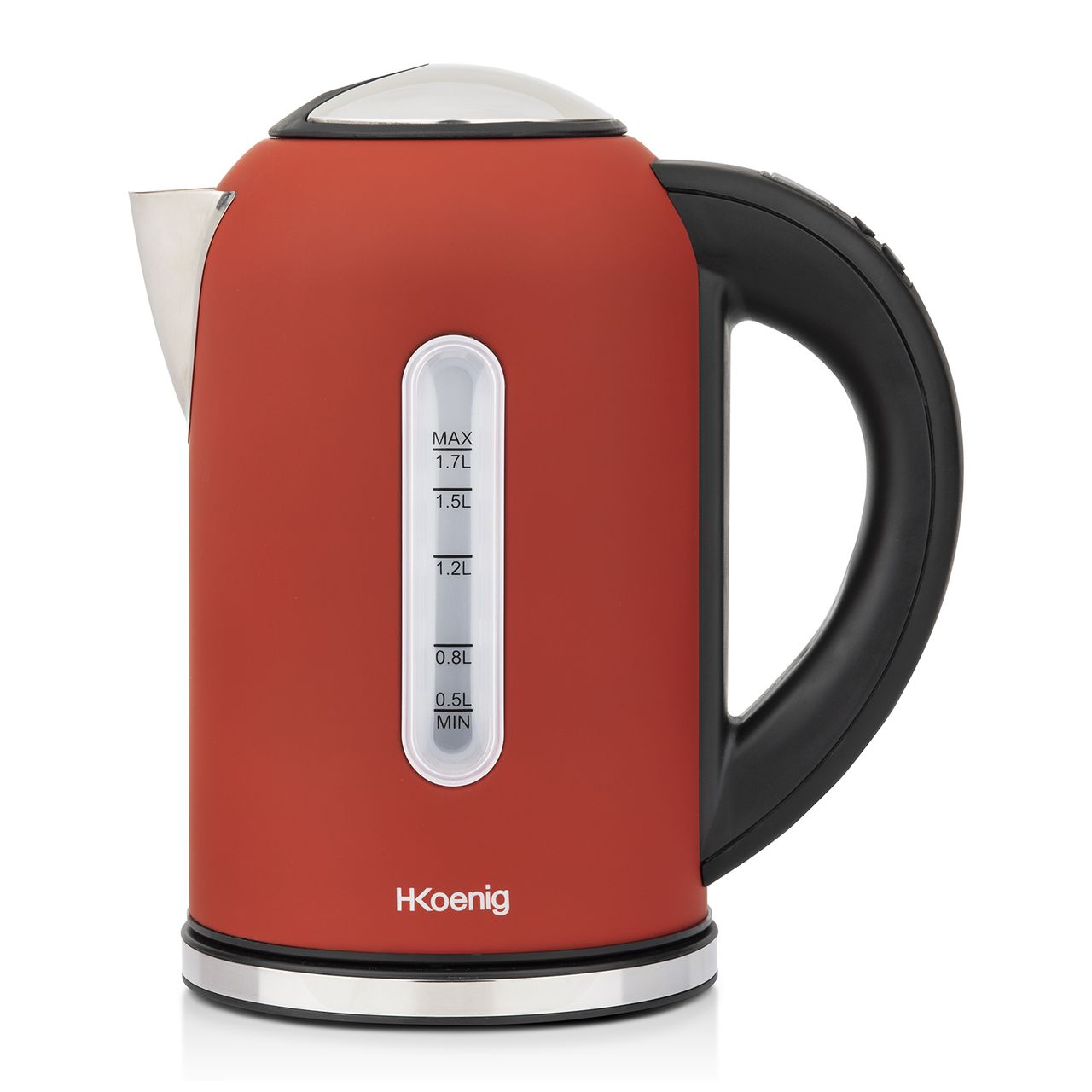 H.Koenig BOE54 Elektrischer Wasserkocher, programmierbar, Edelstahl, 1,7 l, Rot, 2200 W, Thermostat verstellbar 40 – 100 °C
