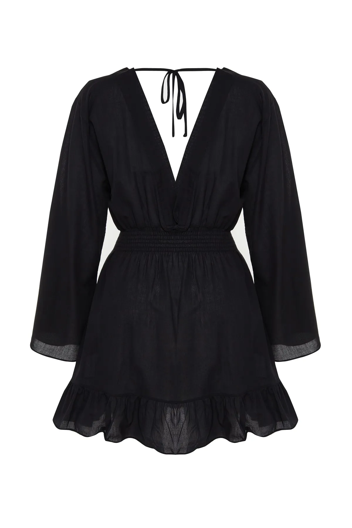 Trendyol Curve  Schwarzes zweireihiges Strandkleid mit gewebtem Kragen TBBSS23AH00164