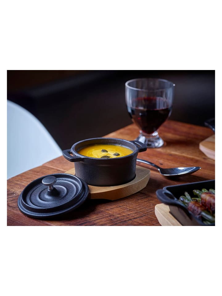 Echtwerk 2 tlg. Set Mini-Kochtopf mit Servierbrett 200 ml in Schwarz günstig kaufen