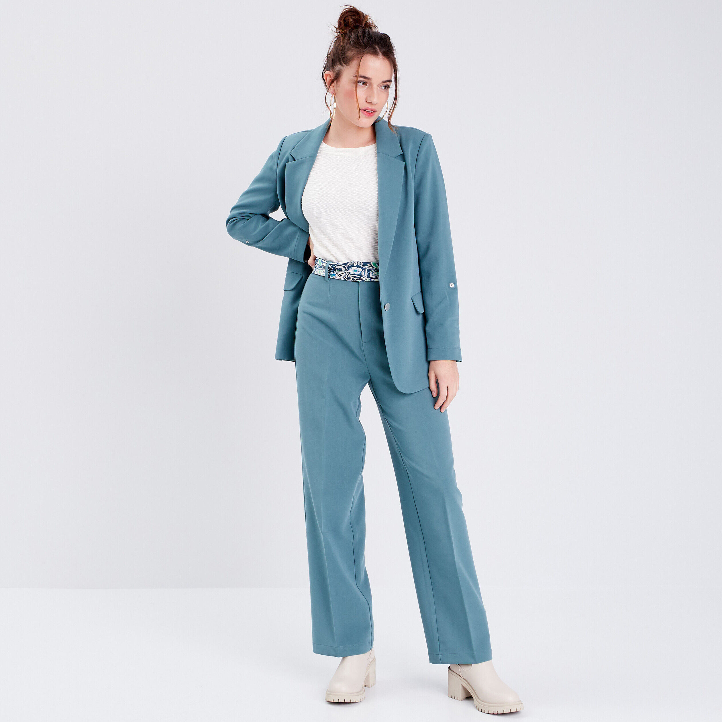 Veste blazer droite fluide vert foncé femme | Cache Cache