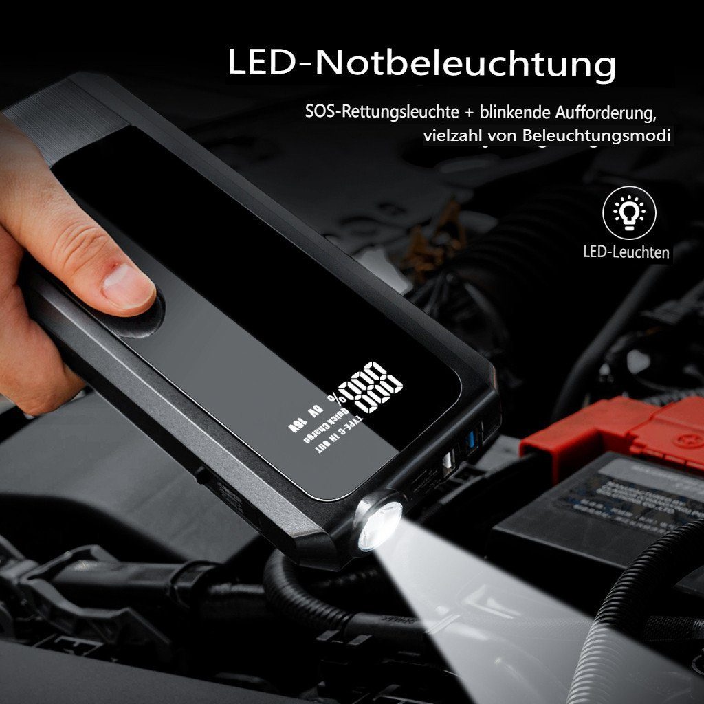 AUDEW Starthilfegerät, dual USB, LED-Taschenlampe bis zu 8.5L Diesel/Benzin Motor