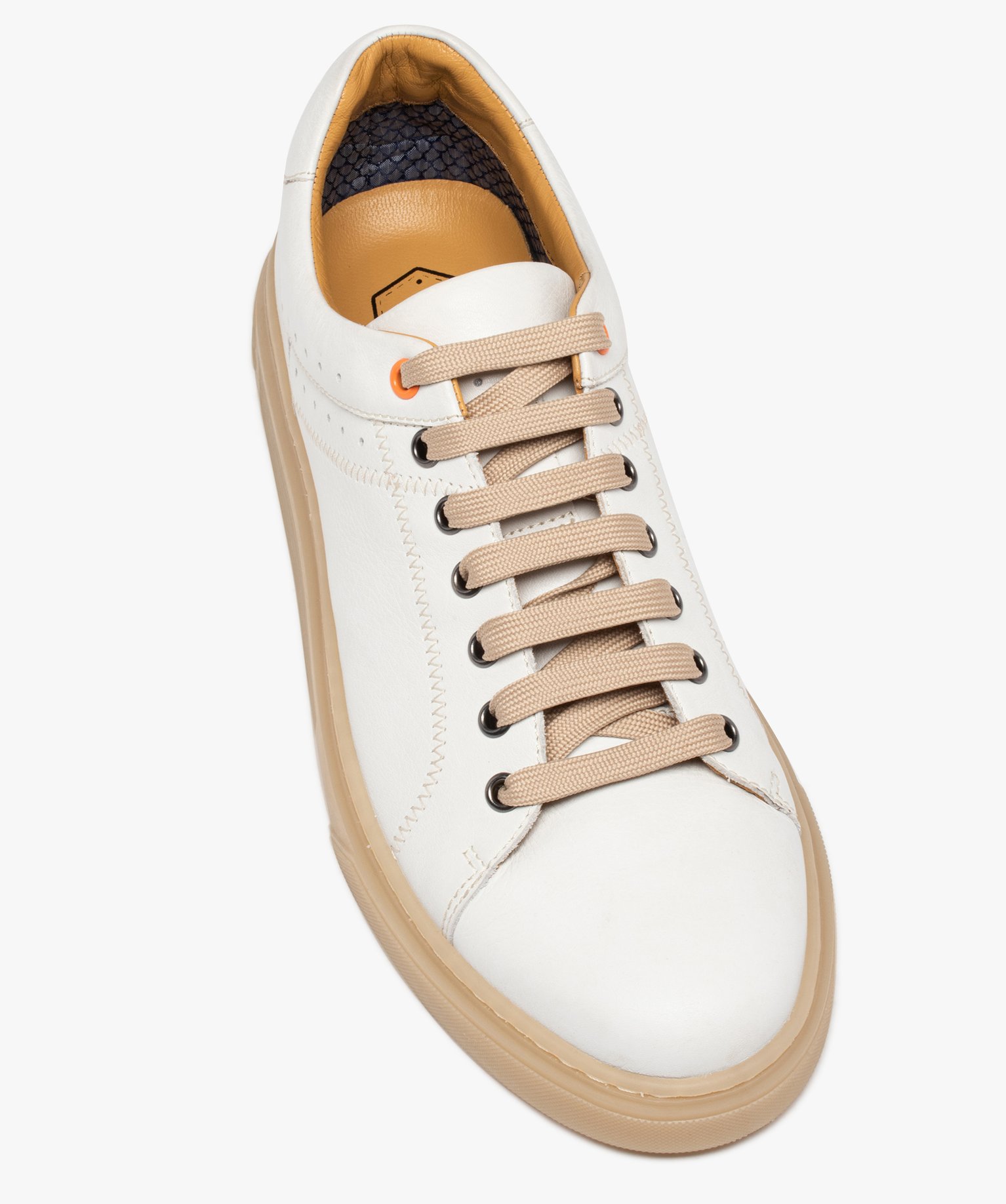 Baskets homme dessus cuir uni et lacets contrastés – Tanéo blanc | GEMO