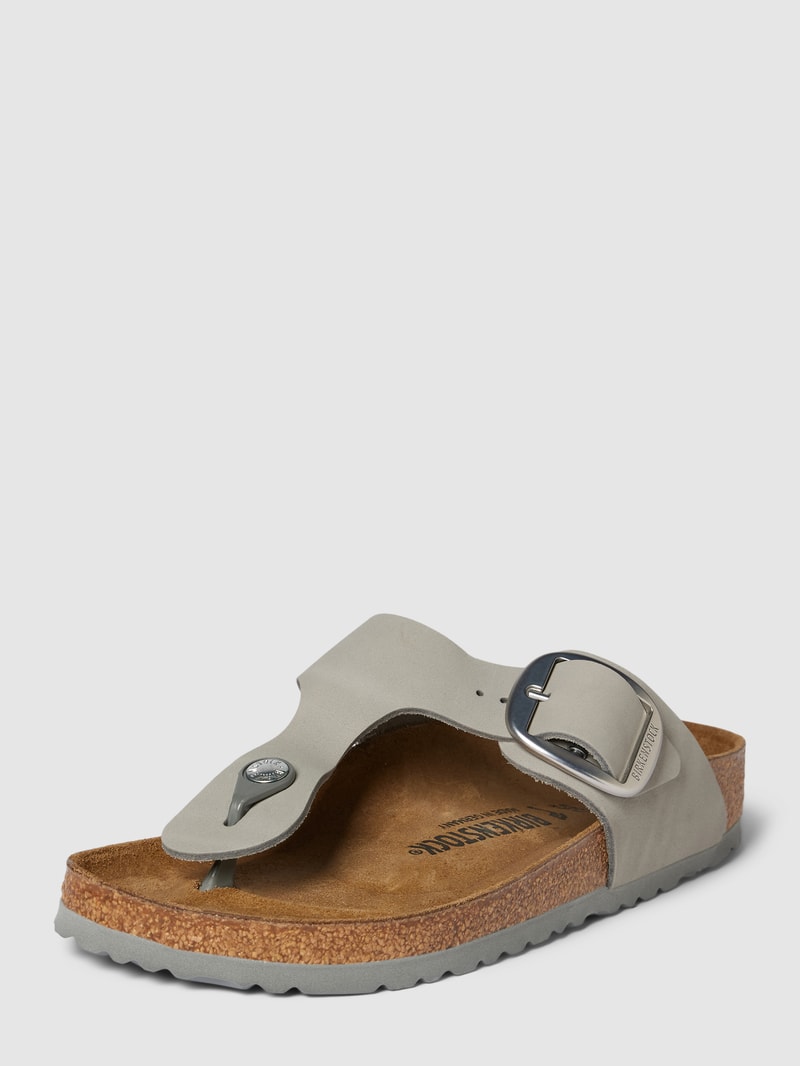 Sandalen mit Dornschließen in metallic in hellgrau
