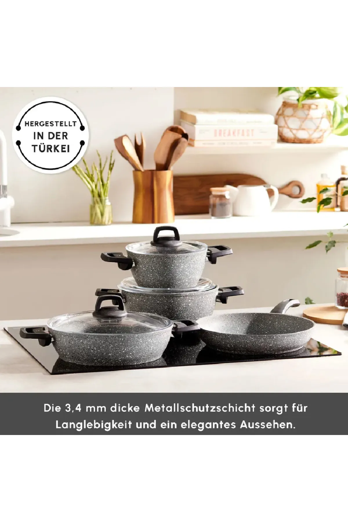 Karaca  Gris Bio Granit 7-teiliges Topfset/Pfannenset, Antihaftbeschichtung, Induktion