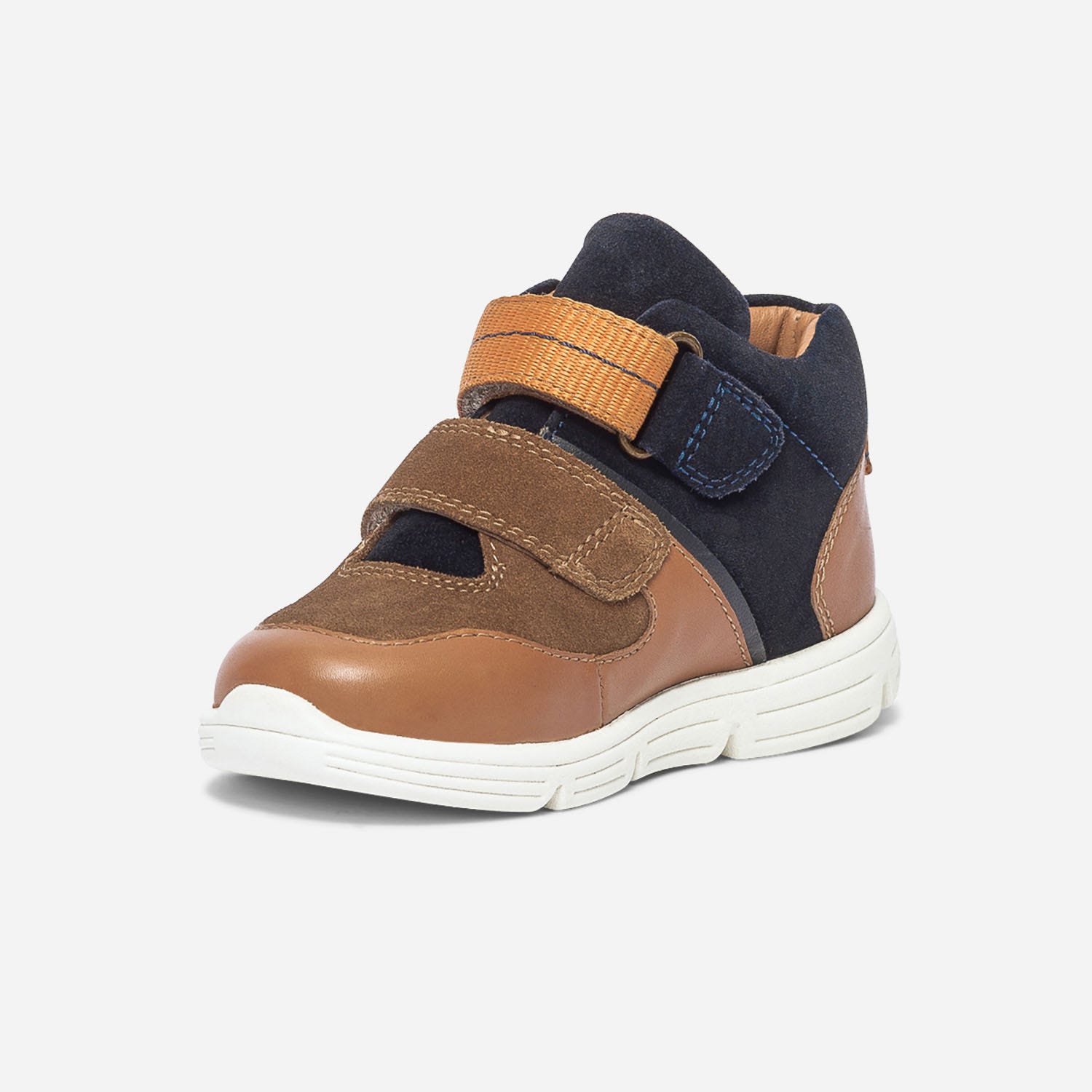 Basket camel, marine et marron bi matière
