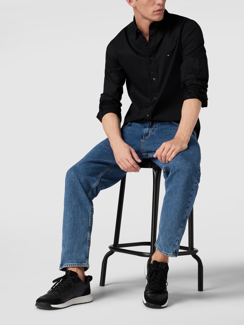 Freizeithemd mit Logo-Stitching Modell 'CORE FLEX POPLIN' in schwarz