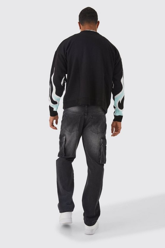 Kastiger Pullover mit Flammen