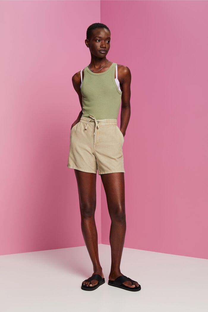 Twill-Shorts mit gesmokter Taille