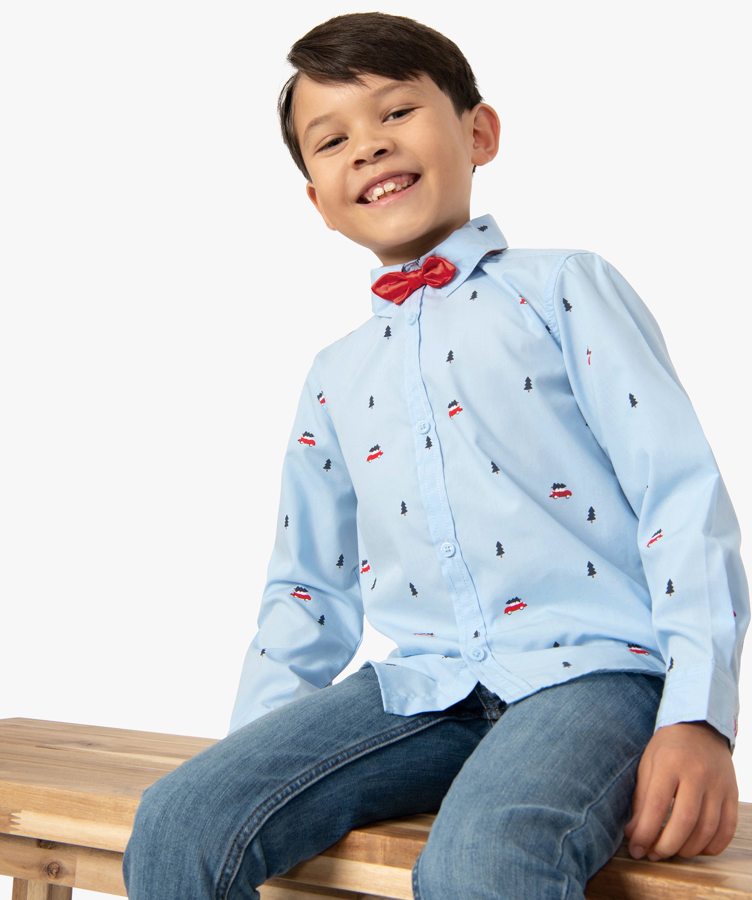 Chemise Garçon spéciale Nol avec n?ud papillon amovible bleu | GEMO