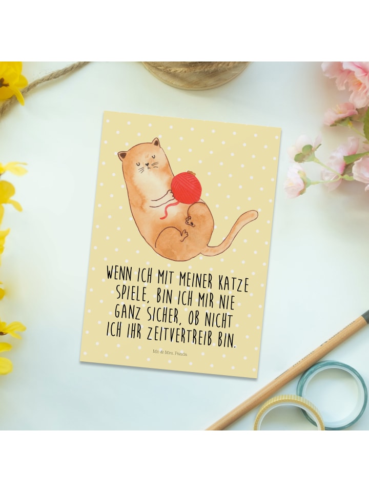 Mr. & Mrs. Panda Postkarte Katze Wolle mit Spruch in Gelb Pastell günstig kaufen onesize