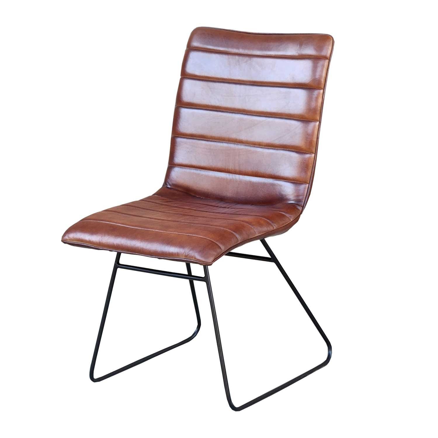 Casa Moro Esszimmerstuhl Lederstuhl Leonardo Polsterstuhl Echtleder Bezug (Retro Stuhl in Braun, Schwarz & Pistazien Grün), handgefertigter Designer Stuhl
