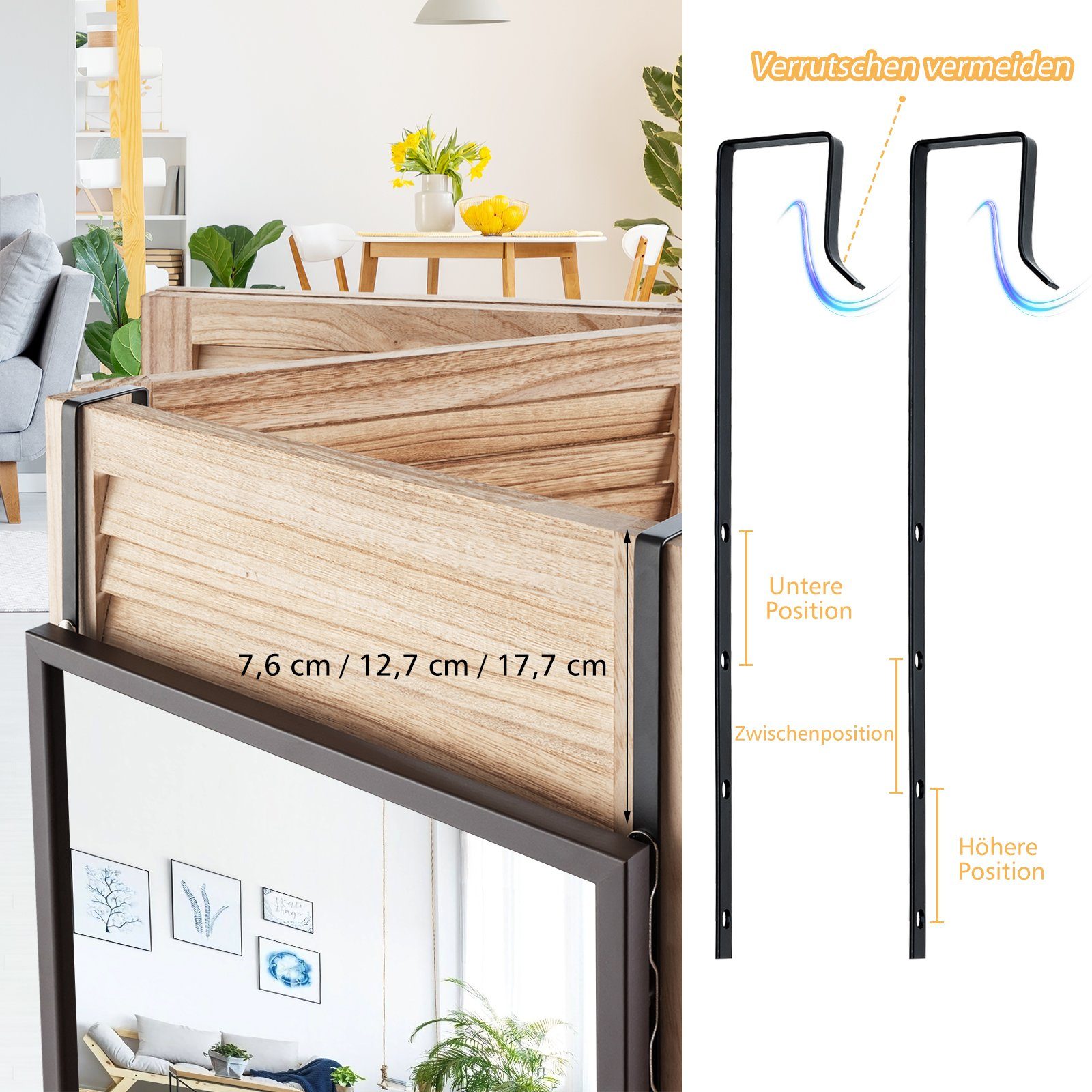 COSTWAY Wandspiegel, mit höhenverstellbaren Hängehaken 107x36,5cm