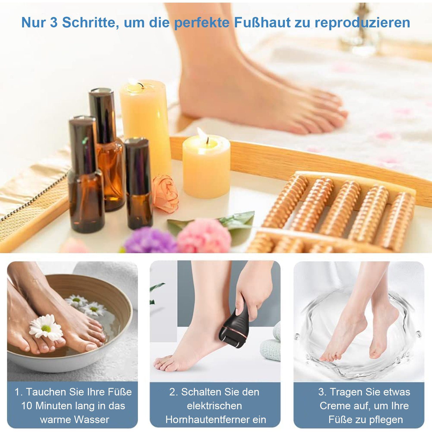 Kpaloft Elektrischer Hornhautentferner, Pediküre-Set 3 Ersatzwalzen 2 Modi USB