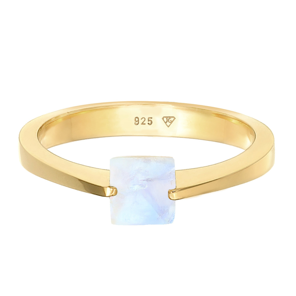 Elli PREMIUM Elli PREMIUM Bague Femmes Bande Solitaire Quadrilatère avec Pierre de Lune en Arg Bague