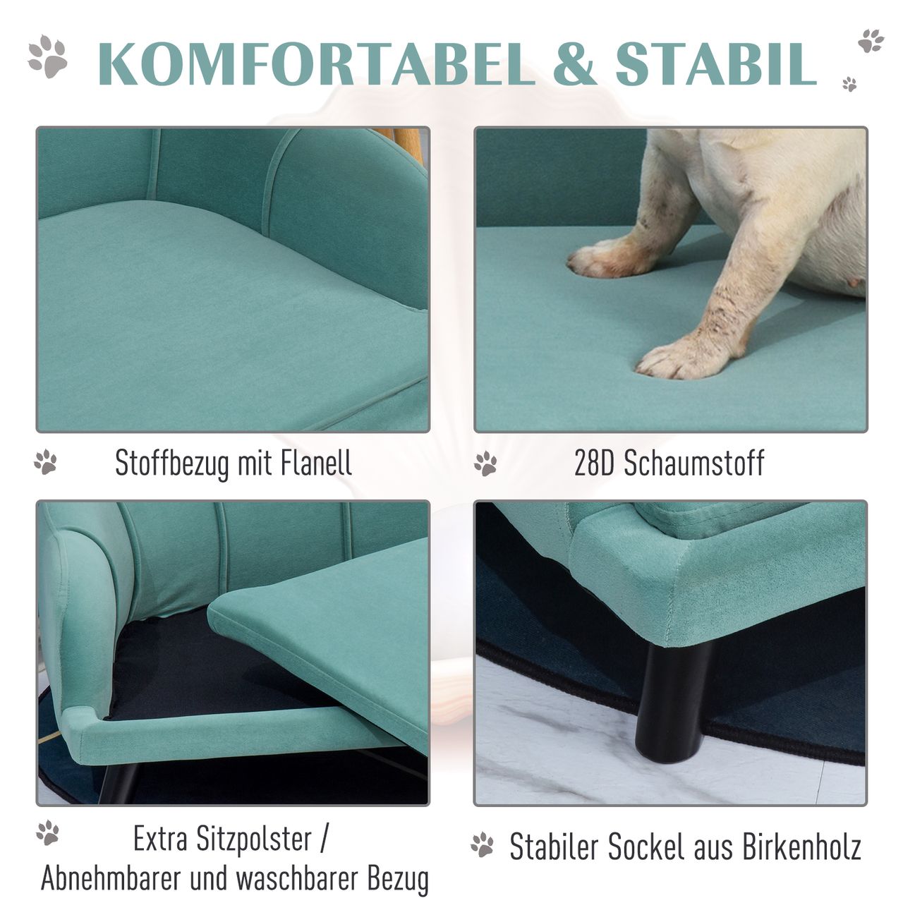 PawHut Hundesofa mit Rückenlehne Haustiersofa Hundebett Katzensofa Weich
