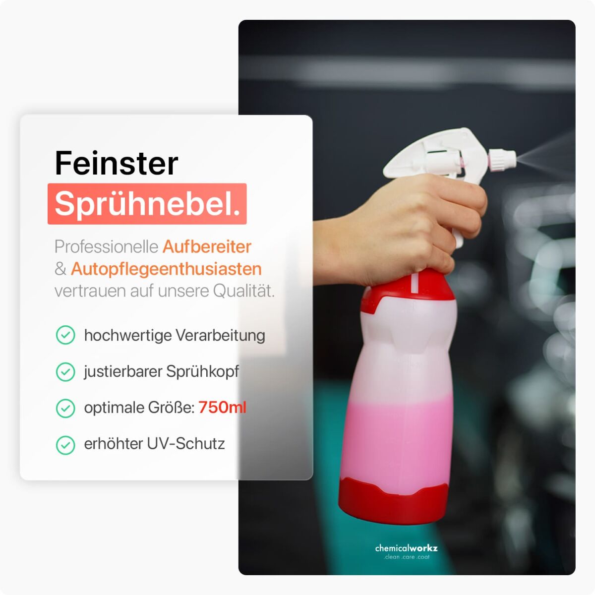 chemicalworkz Sprühflasche Rot mit Premium Trigger 750ml