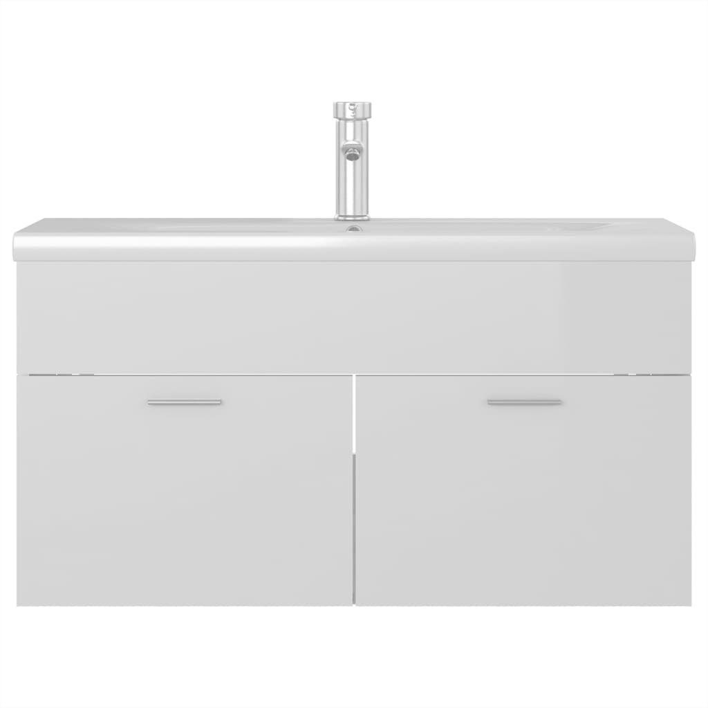 vidaXL Badezimmerspiegelschrank Waschbeckenunterschrank mit Einbaubecken Hochglanz-Weiß (1-St)