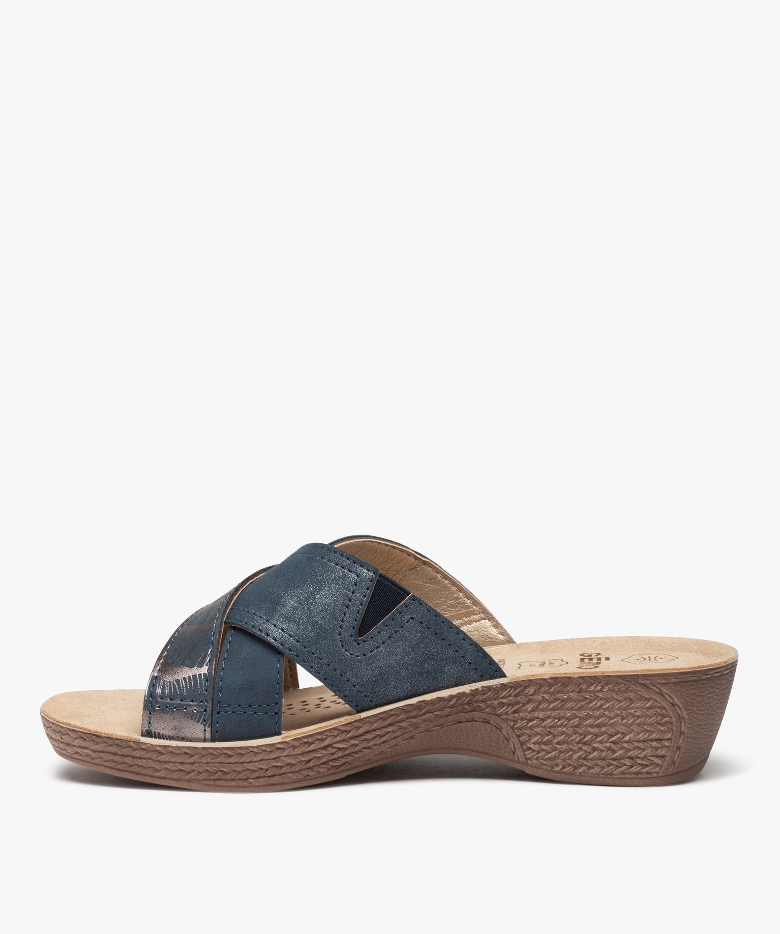 Mules femme confort à brides croisées fantaisie marine | GEMO