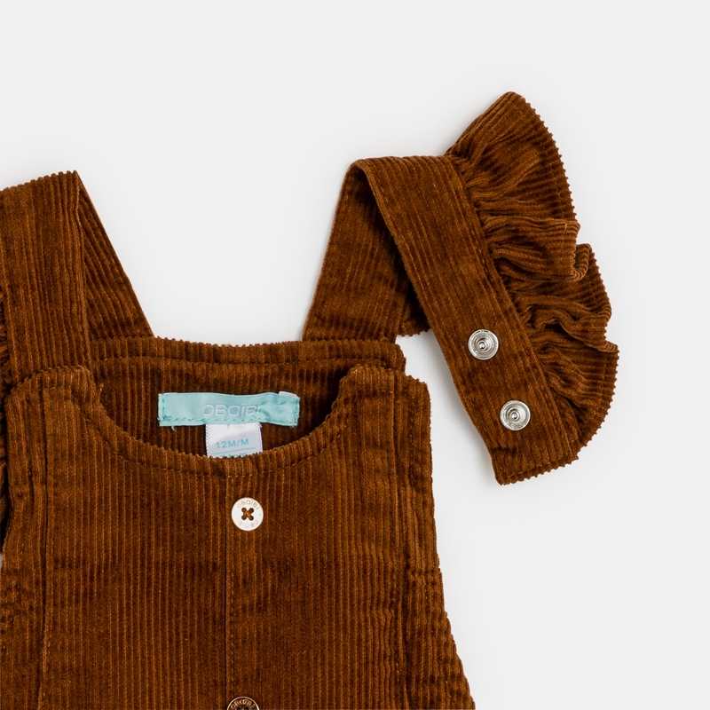 Salopette courte en velours côtelé marron bébé fille