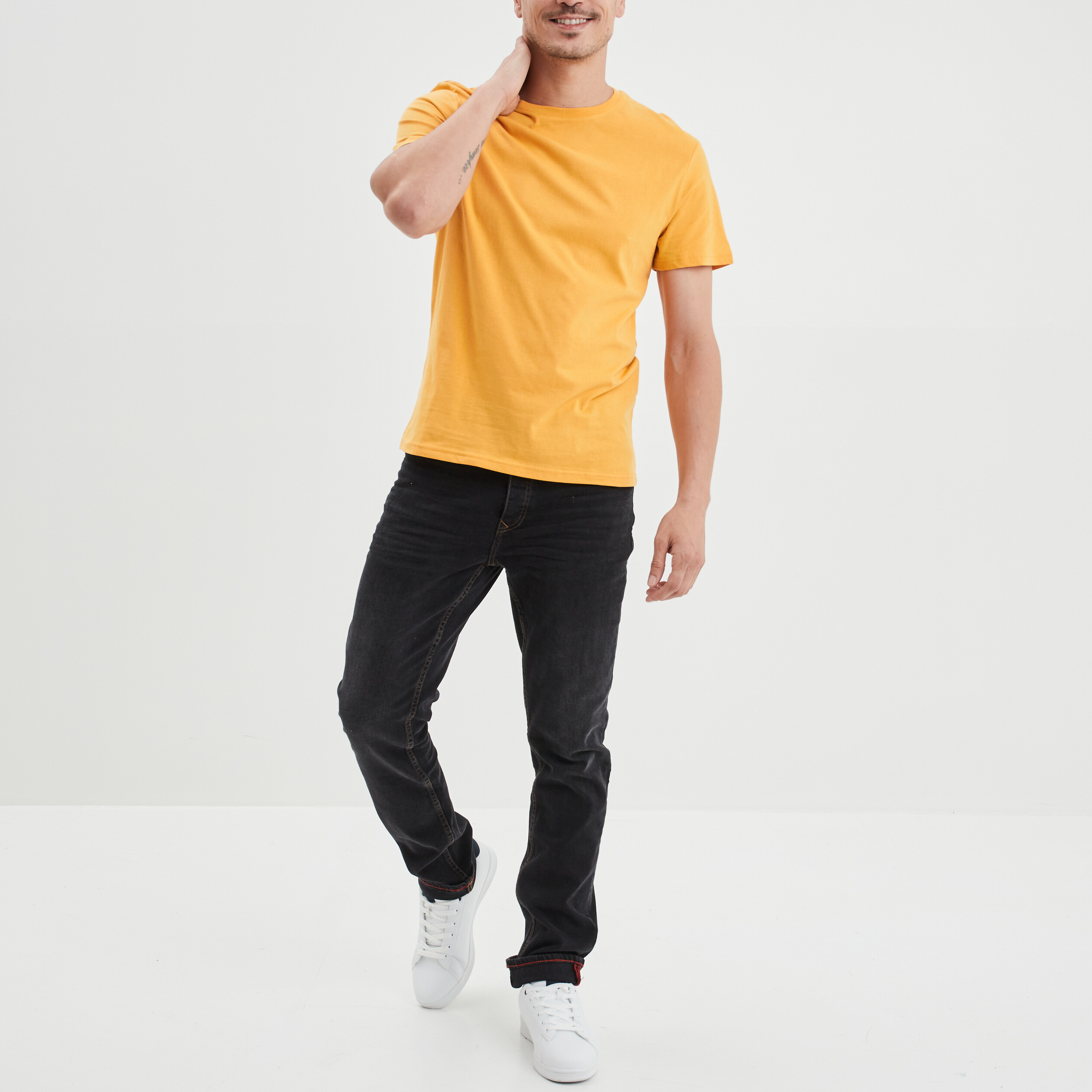 T-shirt en coton manches courtes jaune moutarde homme | La Halle