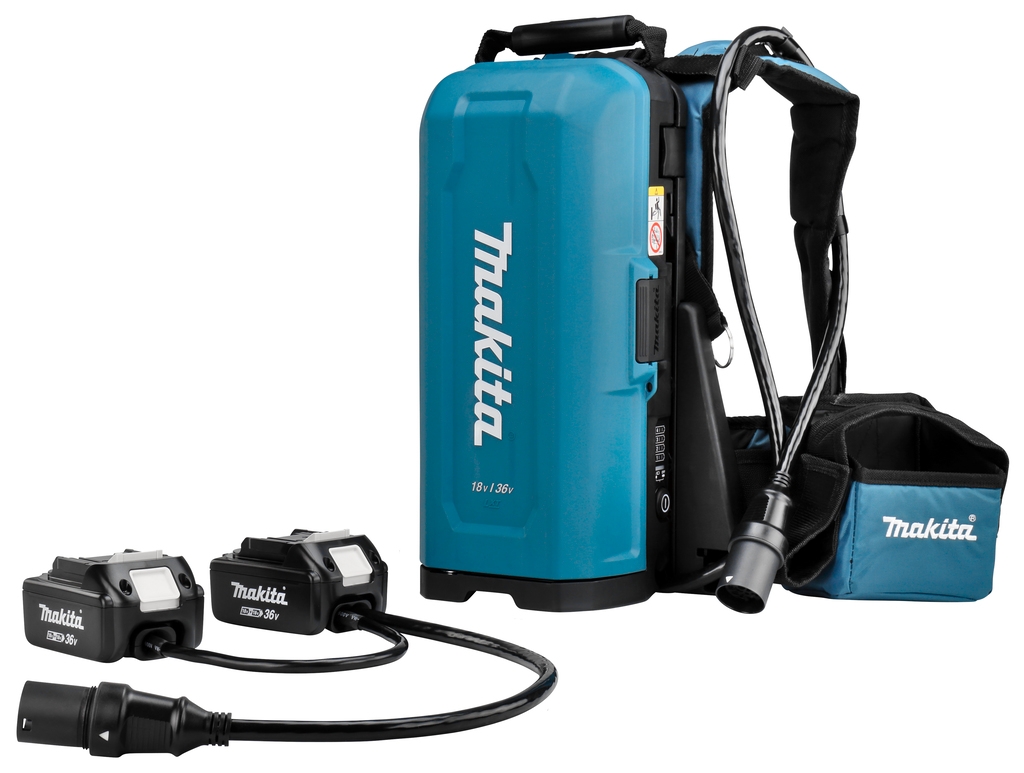 Makita Zubehör 191A64-2 PDC01 Rucksack-Akkustation mit 2 x 18V-Adapter (18V, Akkus nicht enthalten)